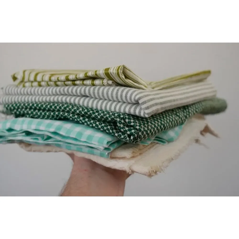 Lot 5 Vintage Stripe Gingham Green White Quilt Cutter Fabric Pieces Schumacher